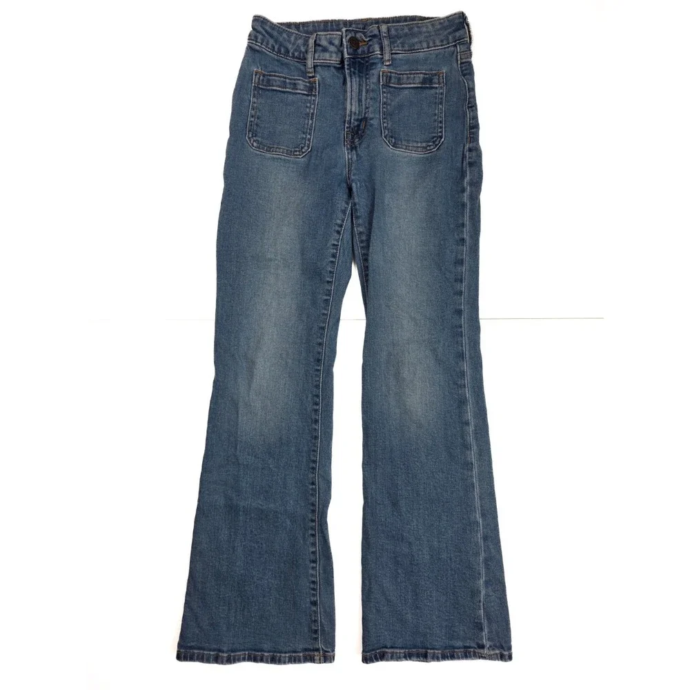 GAP Kids 70's Flare High Rise Stretch Blue Denim Wide Leg Jeans Girl's Size 12